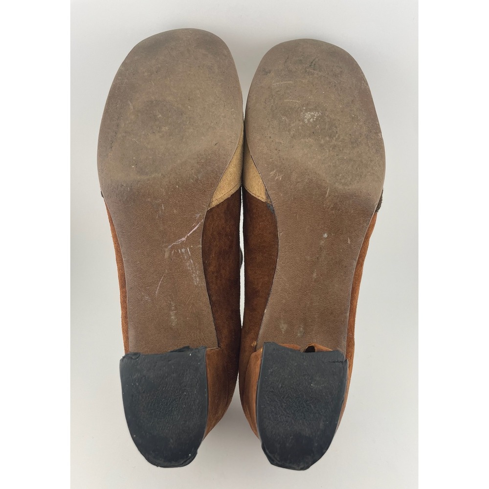 Vintage 60s Hush Puppies Colorblock Suede Mod Heels Lace Up Brown 8M pumps - Picture 9 of 16
